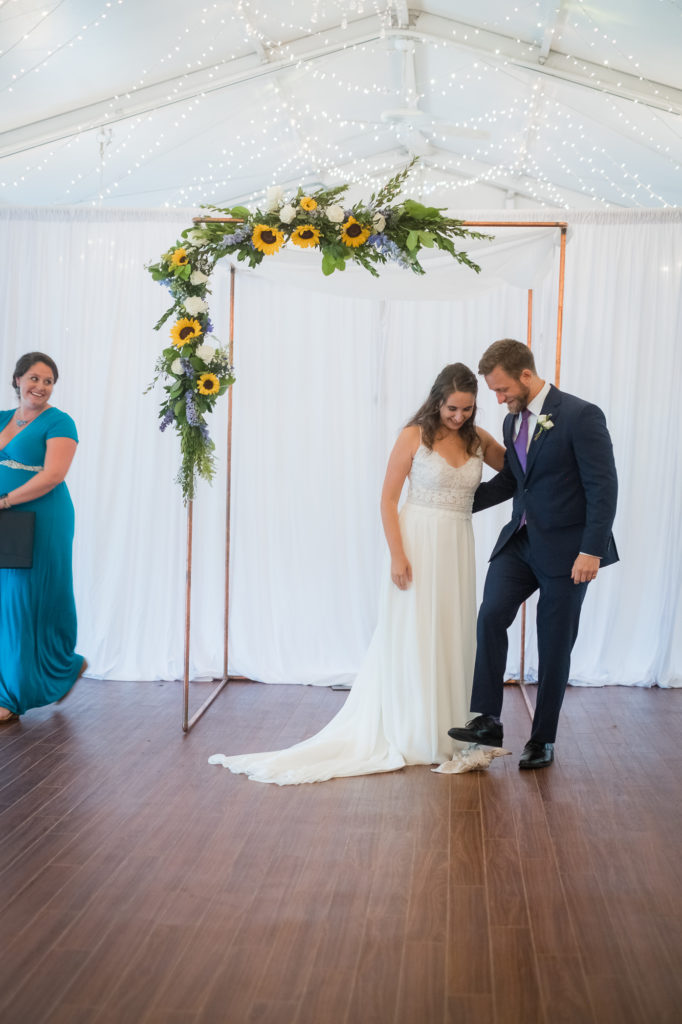 Sunflower Themed Wedding | Elkridge Furnace Inn | ceremony glass breaking