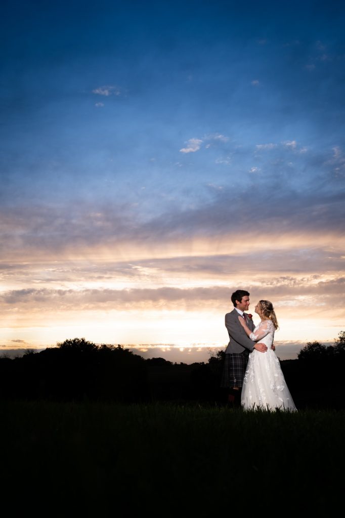 sunset portraits at Wyndridge Farm Wedding